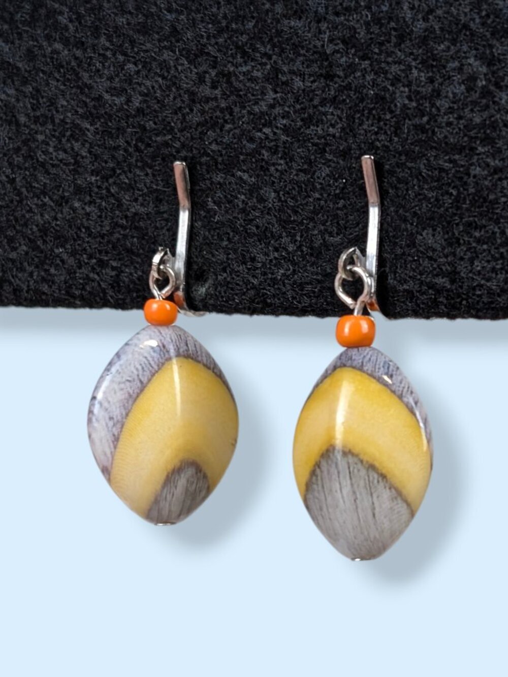 (2/$20) Grey & Yellow Banded Oval Clip On Earrings